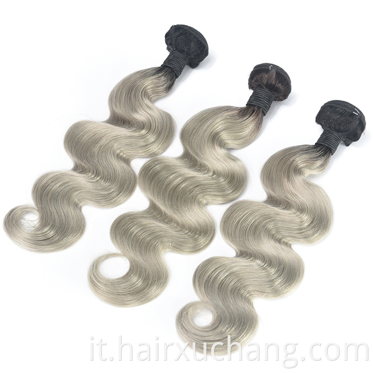 Estensione dei capelli vergini Oonda del corpo brasiliano Ombre 1b/Grey Human Hair Extention